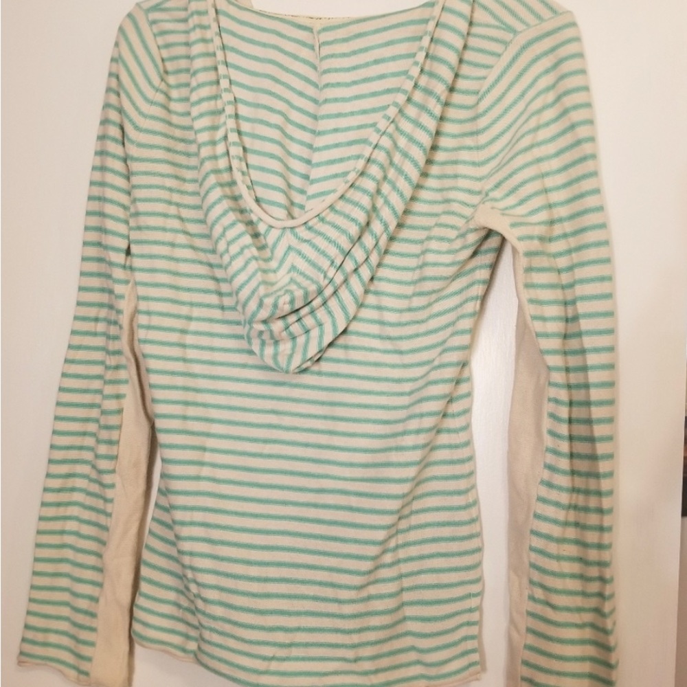 Roxy Teal and White Striped Hooded Sweater
